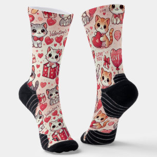 Niedliche Valentinstag Cat Pattern Socken