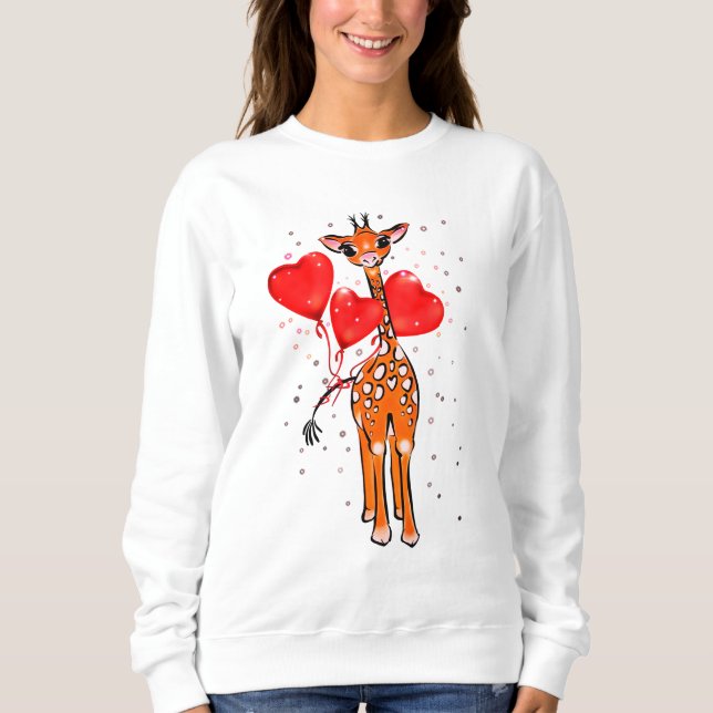 Niedliche Valentinstag-Giraffe Herzblasen Sweatshirt (Vorderseite)