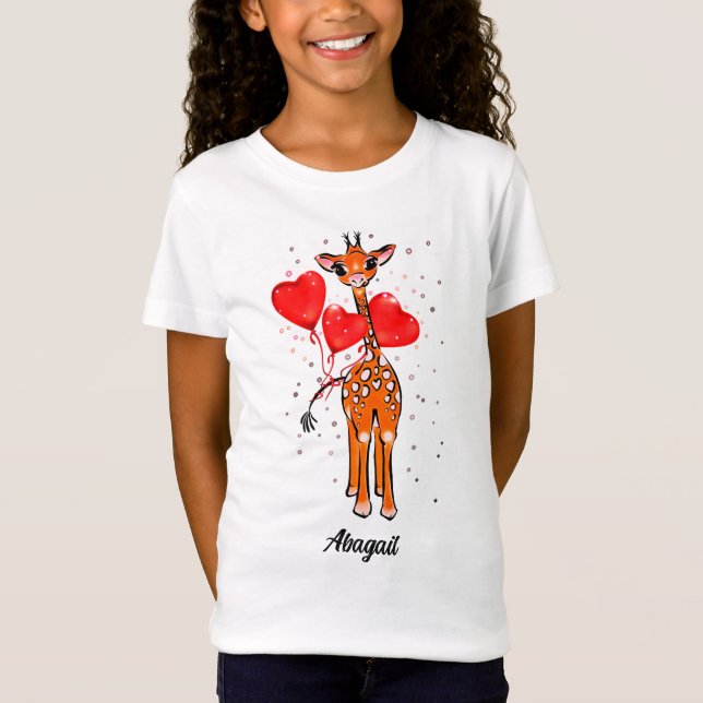 Niedliche Valentinstag giraffe herzen T-Shirt (Vorderseite)