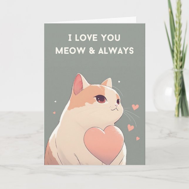 Niedliche Valentintagskarte | Meow & Always Dankeskarte (Vorderseite)