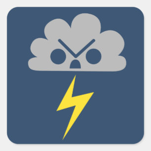 Niedliche verärgerte Sturm-Wolke mit Blitz-Bolzen Quadratischer Aufkleber