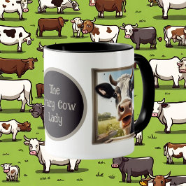 niedliche verrückte Kuh-Dame fügt Text hinzu Tasse