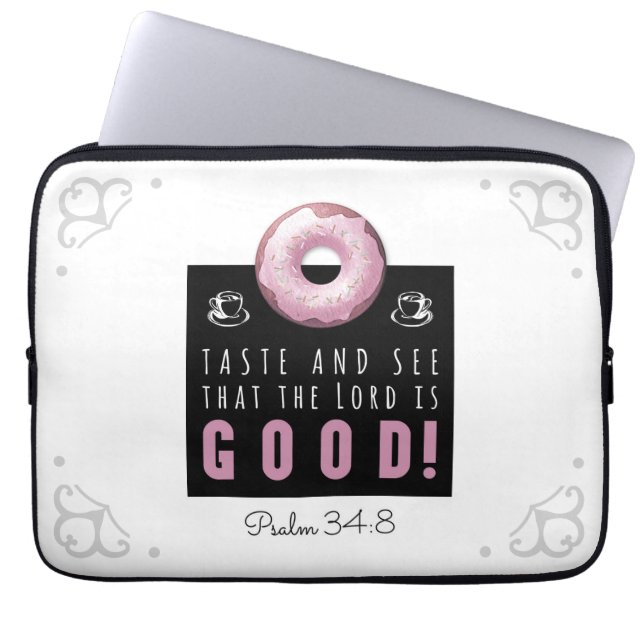 Niedliche Verse Psalm 34:8 mit Pink Doughnut Laptopschutzhülle (Vorderseite)