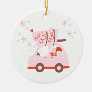 Niedliche Verzierung mit Auto, Weihnachtsbaum und Keramik Ornament