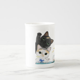 Niedliche vier Medaka Katzen Prozellantasse