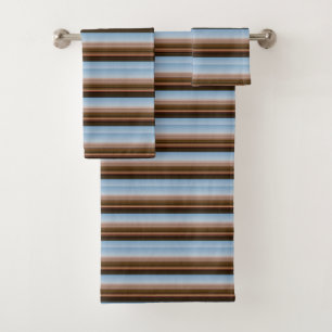 Niedliche, Vintag-blaubraune Streifen Badhandtuch Set