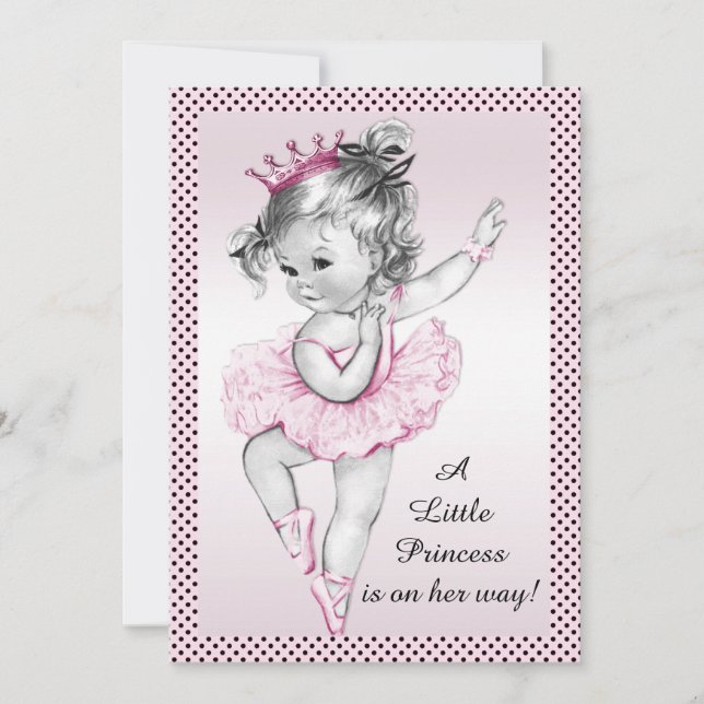 Niedliche Vintage Ballerina Princess Babydusche Einladung (Vorderseite)