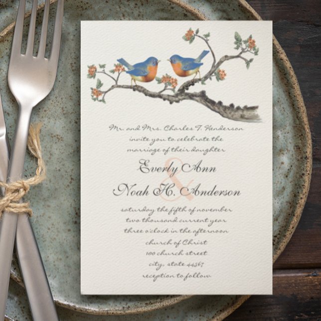 Niedliche Vintage Bluebirds Hochzeitseinladungen Einladung (Von Creator hochgeladen)