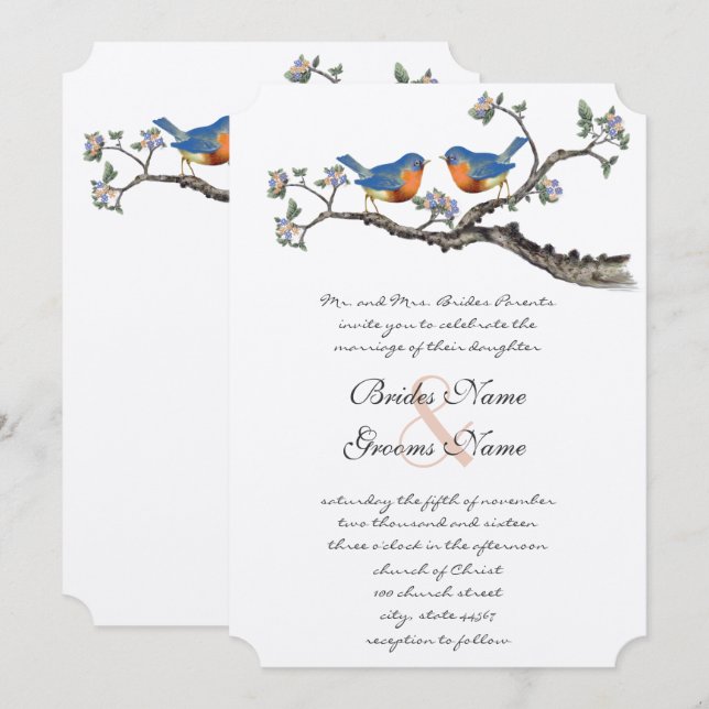 Niedliche Vintage Bluebirds Hochzeitseinladungen Einladung (Vorne/Hinten)