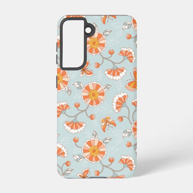 Niedliche Vintage Blume Schmetterlingsmuster Samsung Galaxy Hülle (Rückseite)