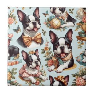 Niedliche Vintage Boston Terrier Illustration Fliese
