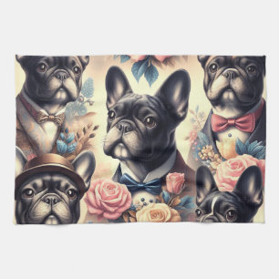 Niedliche Vintage Bulldogmalt Geschirrtuch