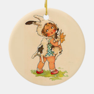 Niedliche Vintage Bunny Girl Keramik Ornament