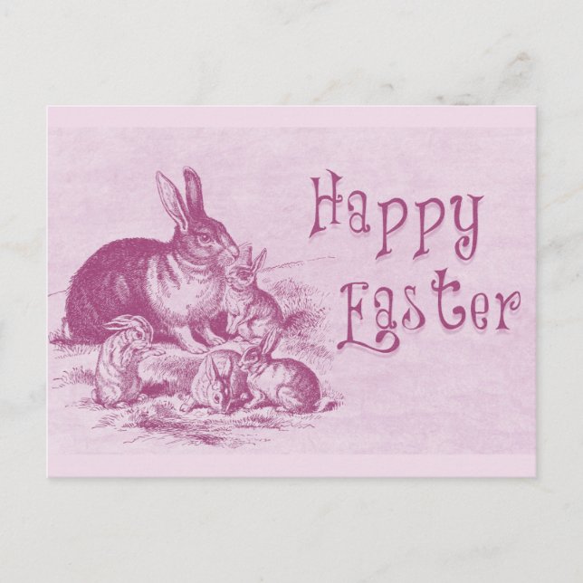 Niedliche Vintage Bunny Happy Osterfeier Postkarte (Vorderseite)