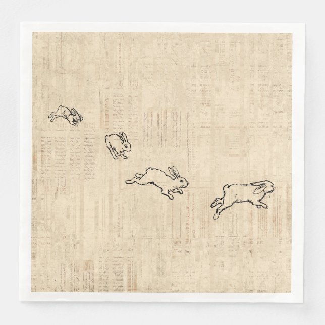 Niedliche Vintage Bunny Themed Jumping Rabbits Art Serviette (Vorderseite)