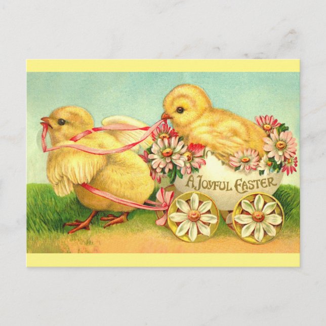 Niedliche Vintage Chicks Freude an Ostern Postkarte (Vorderseite)