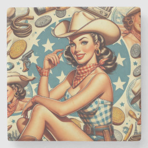 Niedliche Vintage Cowgirl Steinuntersetzer