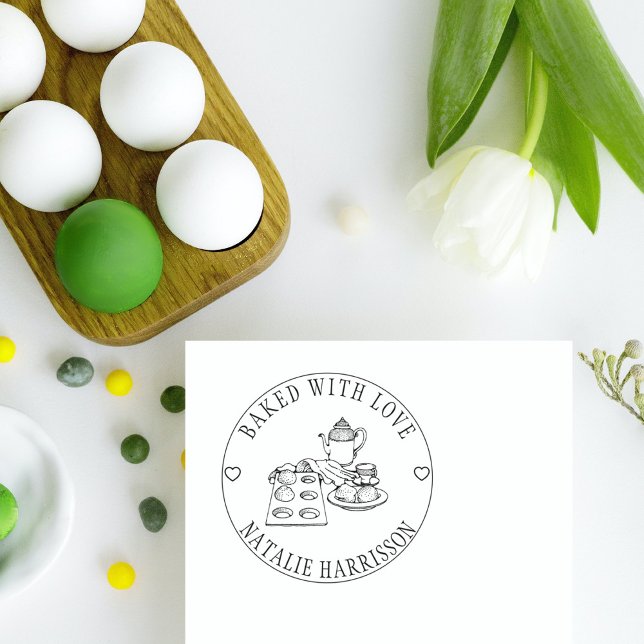 Niedliche Vintage Cupcakes & Teekanne/gebacken mit Gummistempel (Cute Vintage Cupcakes&Teapot/Baked with Love Rubber Stamp)