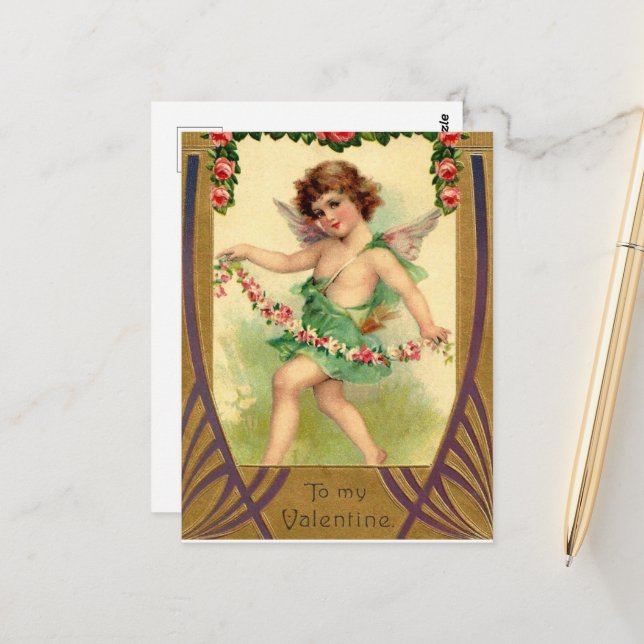 niedliche Vintage cupid Valentine Postkarte (Vorderseite/Rückseite Beispiel)