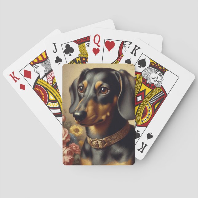 Niedliche Vintage Dackel Malerei Spielkarten (Rückseite)