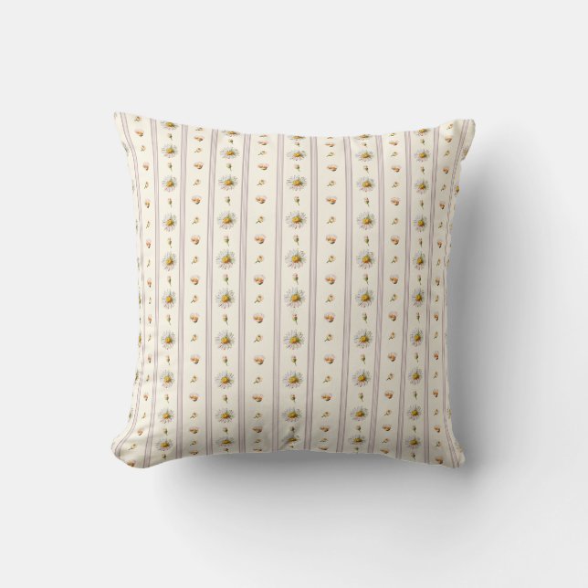 Niedliche Vintage Daisy Streifen Creme White Kissen (Vorderseite)