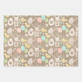 Niedliche Vintage Eier Blume Frohe Ostern Geschenkpapier Set