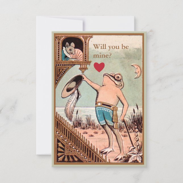 Niedliche Vintage Froschmäusevalentinekarte Einladung (Vorderseite)