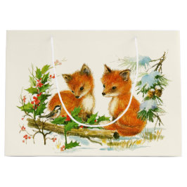 Niedliche Vintage Füchse Retro Winter Szene Große Geschenktüte