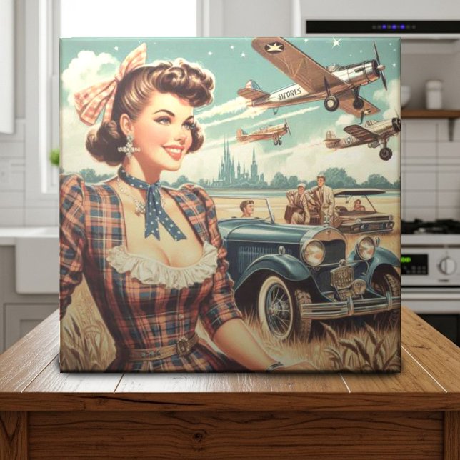 Niedliche Vintage Girl-Illustration Fliese (Von Creator hochgeladen)