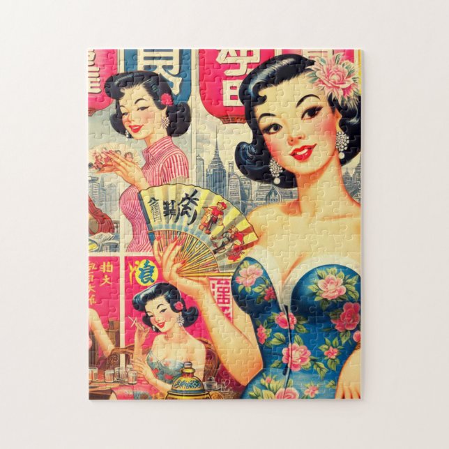 Niedliche Vintage Girls Illustration (Vertikal)