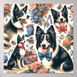 Niedliche Vintage Grenz-Collie-Illustration Poster
