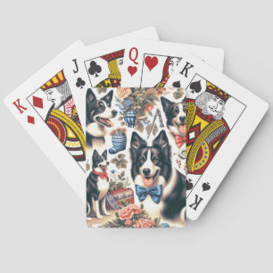 Niedliche Vintage Grenz-Collie-Illustration Spielkarten