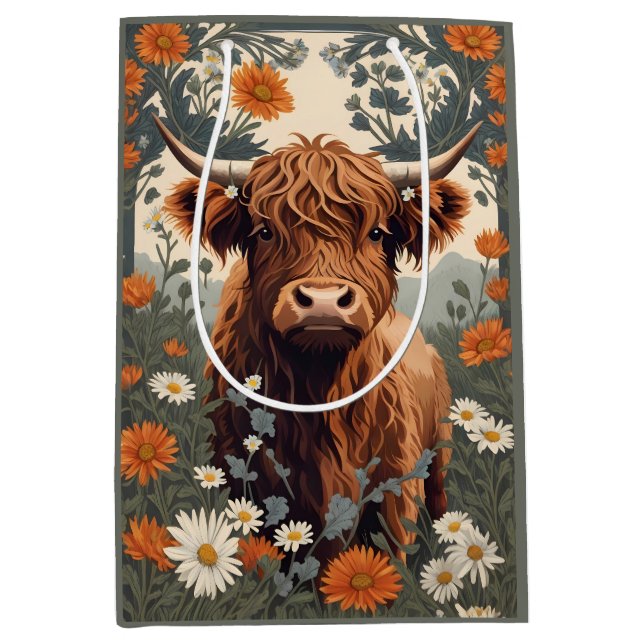 Niedliche Vintage Hochlandkuh Mittlere Geschenktüte (Vorderseite)