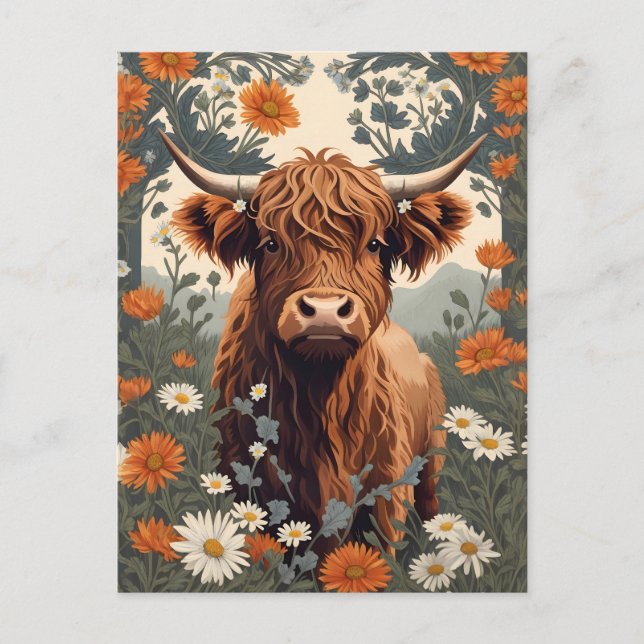 Niedliche Vintage Hochlandkuh Postkarte (Vorderseite)