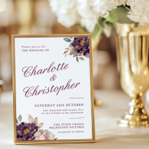 Niedliche Vintage Hochzeitseinladung, lila Fluss
