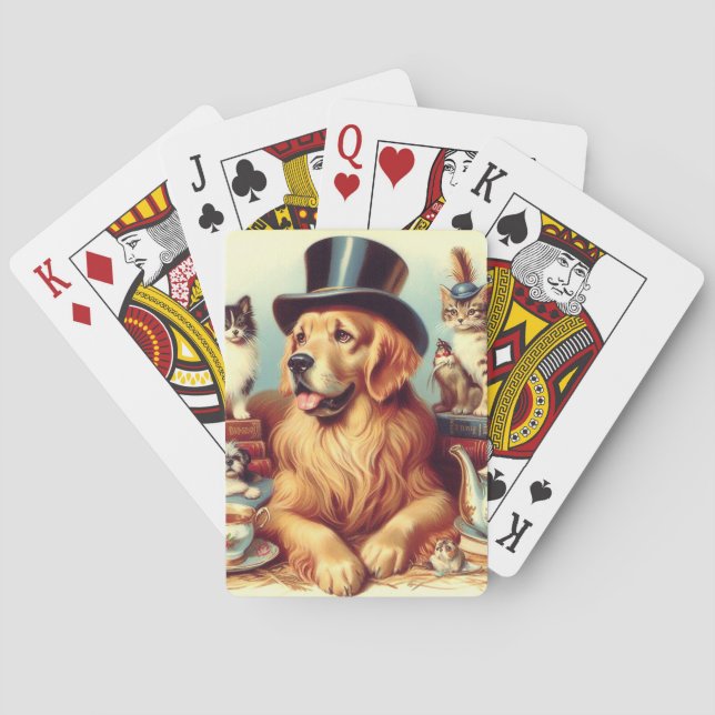 Niedliche Vintage Hundemalerei Spielkarten (Rückseite)
