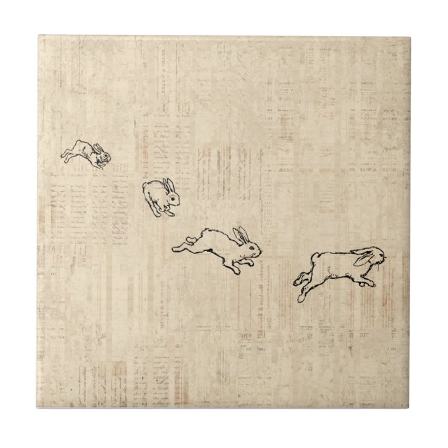 Niedliche Vintage Kaninchen-Treppe Fliese (Vorderseite)