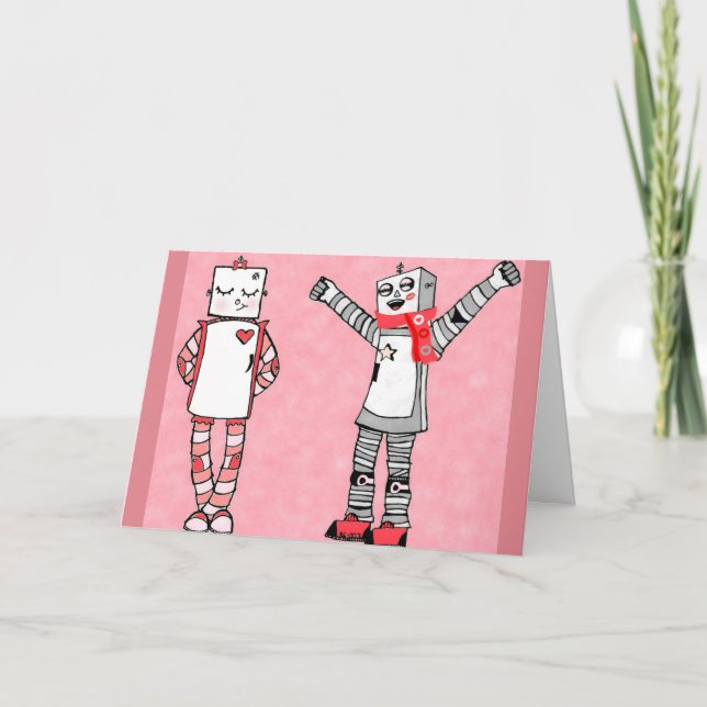 Niedliche Vintage Karte Robotervalentines Tages (Vorderseite)