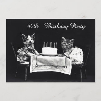 Niedliche Vintage Kätzchen-40. Geburtstags-Party Einladung