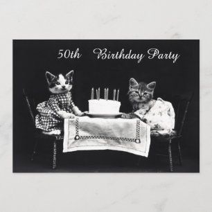 Niedliche Vintage Kätzchen-50. Geburtstags-Party Einladung