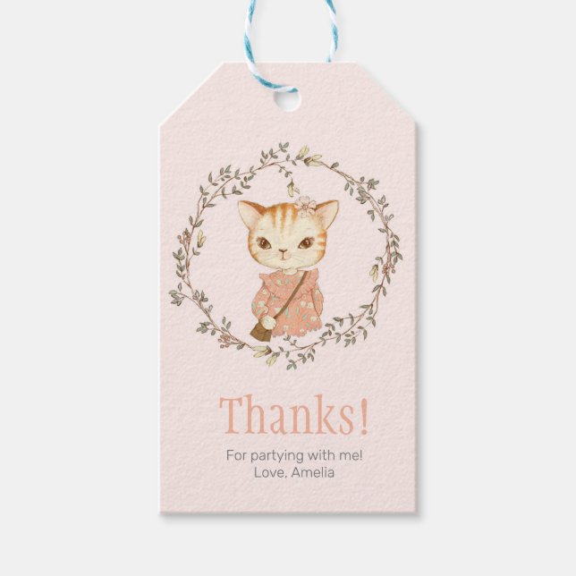 Niedliche Vintage Katze Geburtstag Vielen Dank | A Geschenkanhänger (Vorderseite)