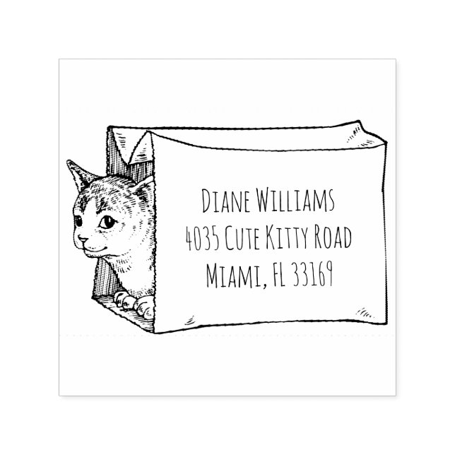 Niedliche Vintage Katze in Beutel Rücksendeadresse Permastempel (Design)