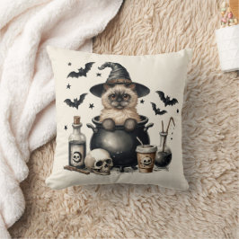 Niedliche Vintage Katze in einem Kessel Halloween Kissen