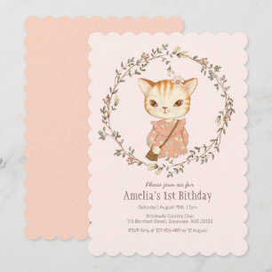 Niedliche Vintage Katzen Mädchen zum Geburtstag Ei Einladung