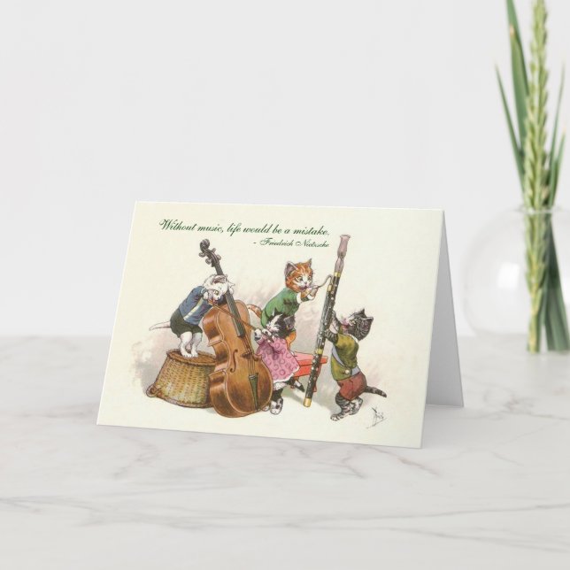 Niedliche Vintage Katzen Musik spielen Karte (Vorderseite)