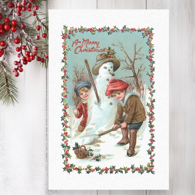Niedliche Vintage Kinder und Schneemann Seidenpapier (Von Creator hochgeladen)