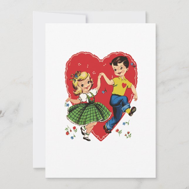 Niedliche Vintage Kinder Valentine Einladung (Vorderseite)