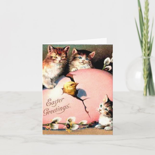 Niedliche Vintage Kittens Ostergrüße Karte (Vorderseite)