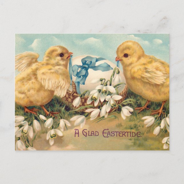 Niedliche Vintage Küken und Ostereier Postkarte (Vorderseite)