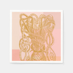 Niedliche Vintage Octopus Line Art Illustration in Serviette